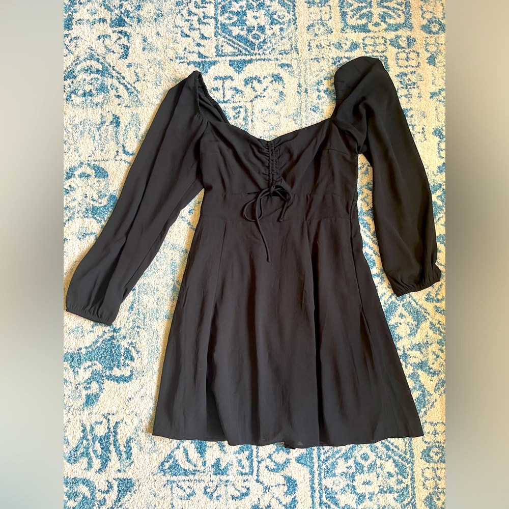 Abercrombie Black Chiffon Long Sleeve Dress, Size Med Tall